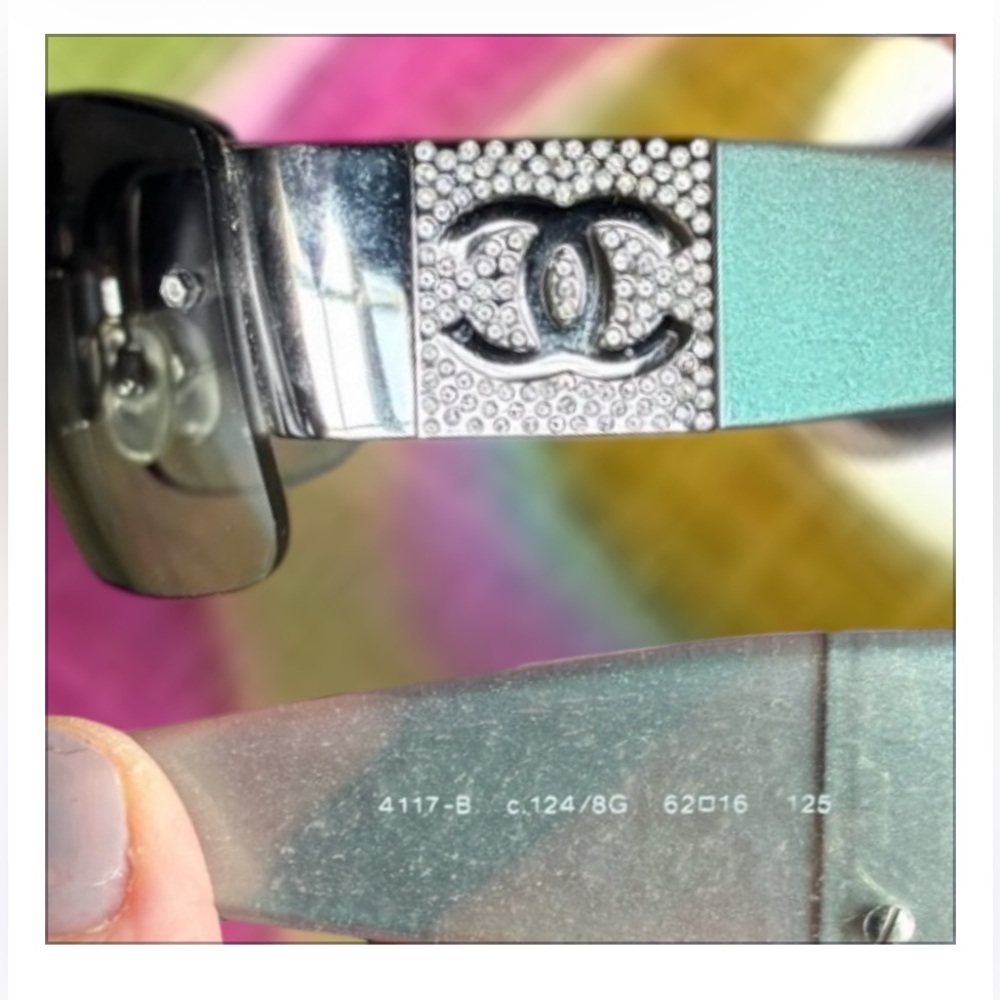 CHANEL Crystal CC Logo Sunglasses in Mint and Black - Picture 1 of 4